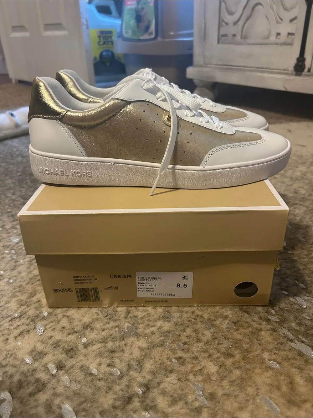 Michael Kors White and Gold Leather Low-Top Sneakers